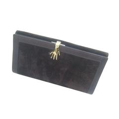 Gucci Rare Chocolate Brown Suede Hand Clasp Wallet c 1970s