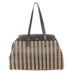 Lambertson Truex Large Wicker Handbag With Leather Trim