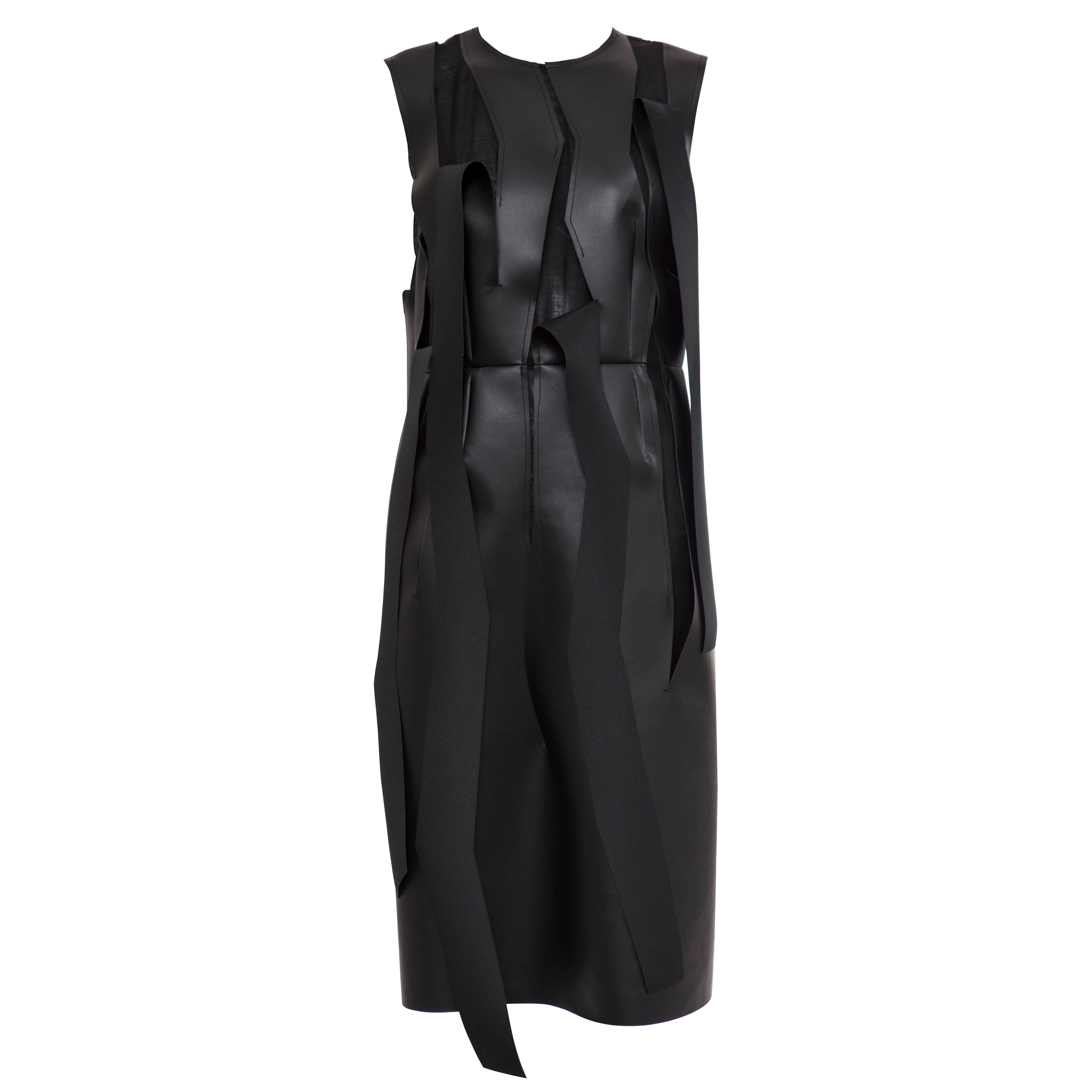 Comme des Garcons Black Synthetic Leather With Cutout Strips Dress, Circa 2014