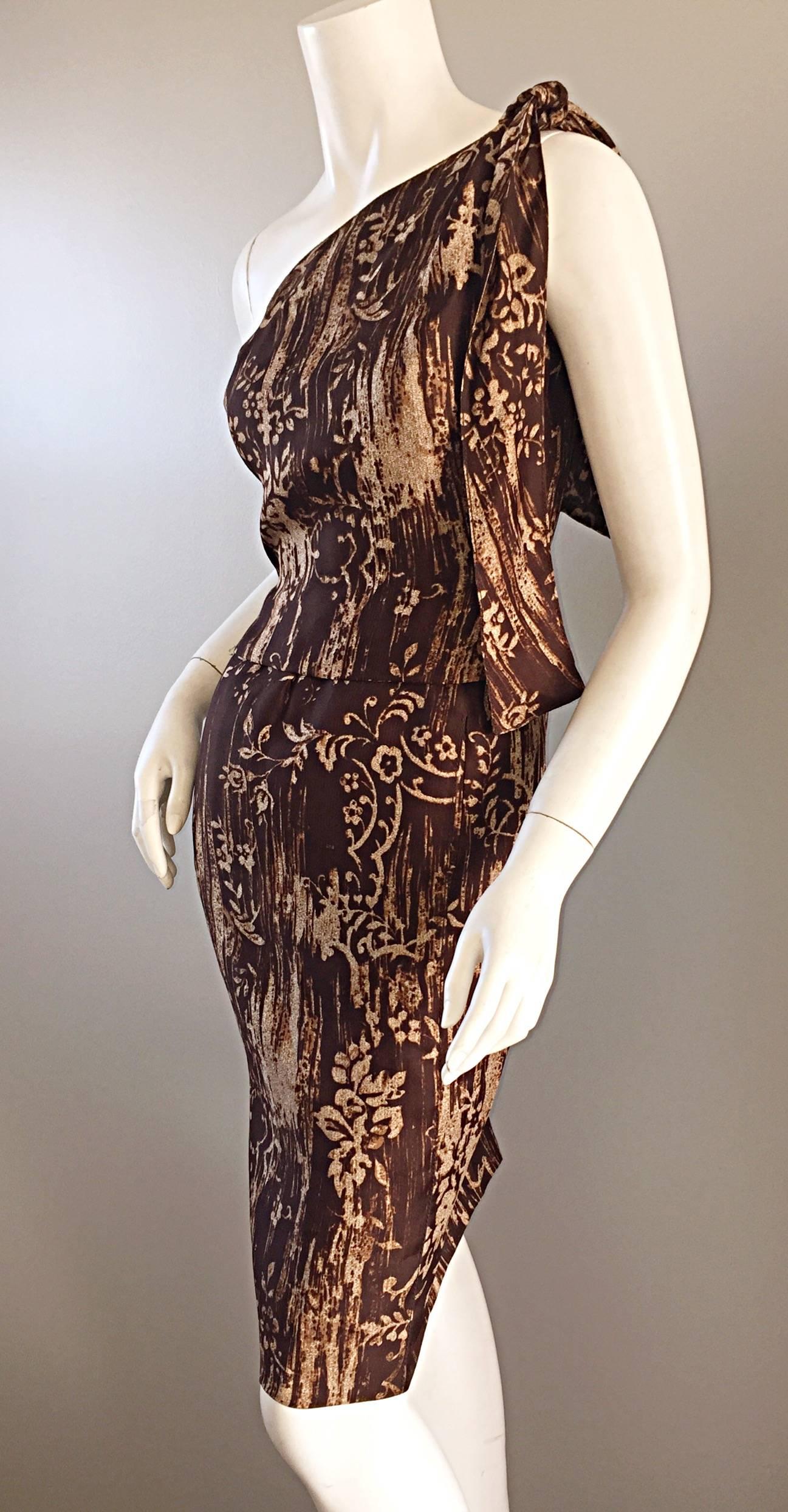 Women's Oscar de la Renta Resort 2009 Runway One Shoulder Silk Toga Dress $3, 200 BNWT For Sale