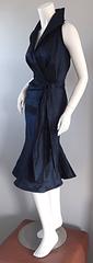 1990s Tadashi Shoji Midnight Navy Blue Iridescent Size 16 Vintage Shirt Dress