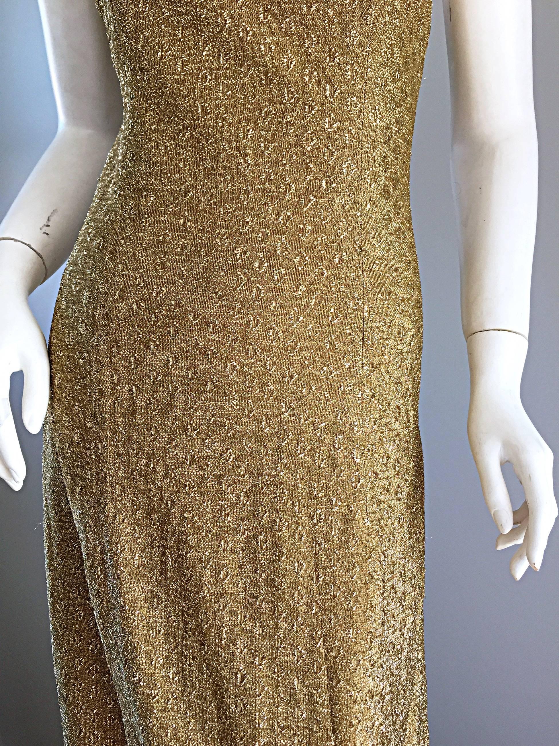 1970s James Galanos Gold Metallic Sexy Silk Vintage 70s  Dress / Gown  In Excellent Condition In San Diego, CA
