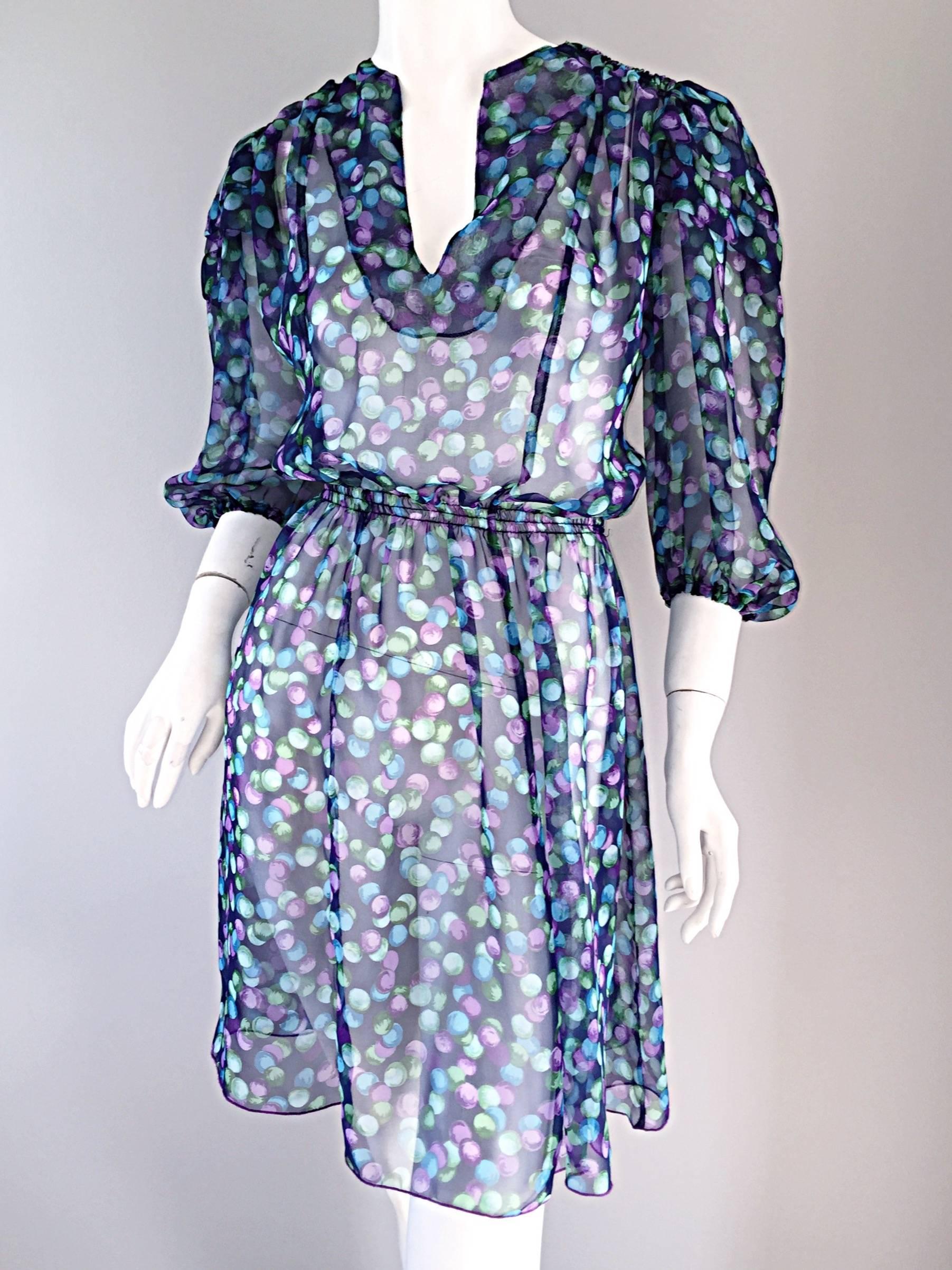 Women's Vintage Casalino Necklace Print Silk 1970s Boho 70s Dress Tunic Made In Italy For Sale