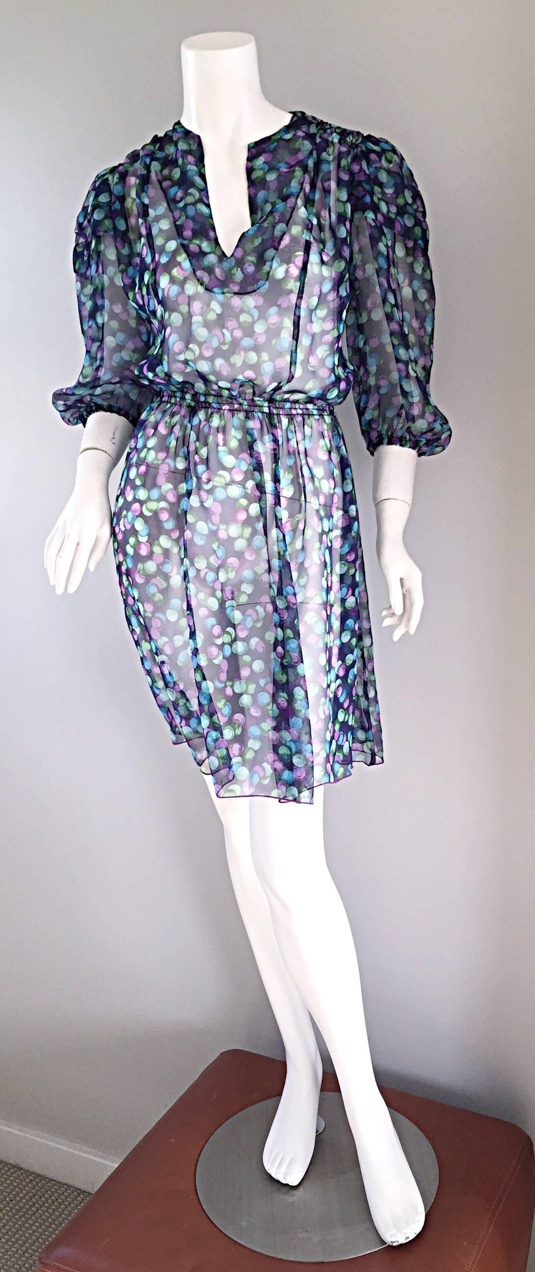 Gray Vintage Casalino Necklace Print Silk 1970s Boho 70s Dress Tunic Made In Italy For Sale