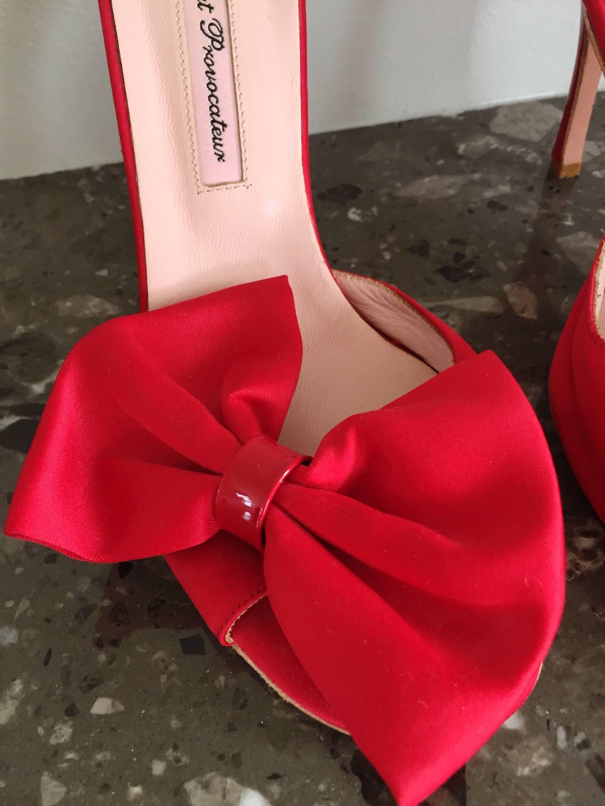 Women's Agent Provocateur Sexy Red Bow Heels Slides Size 36 / 6 Made in Italy Never Worn For Sale