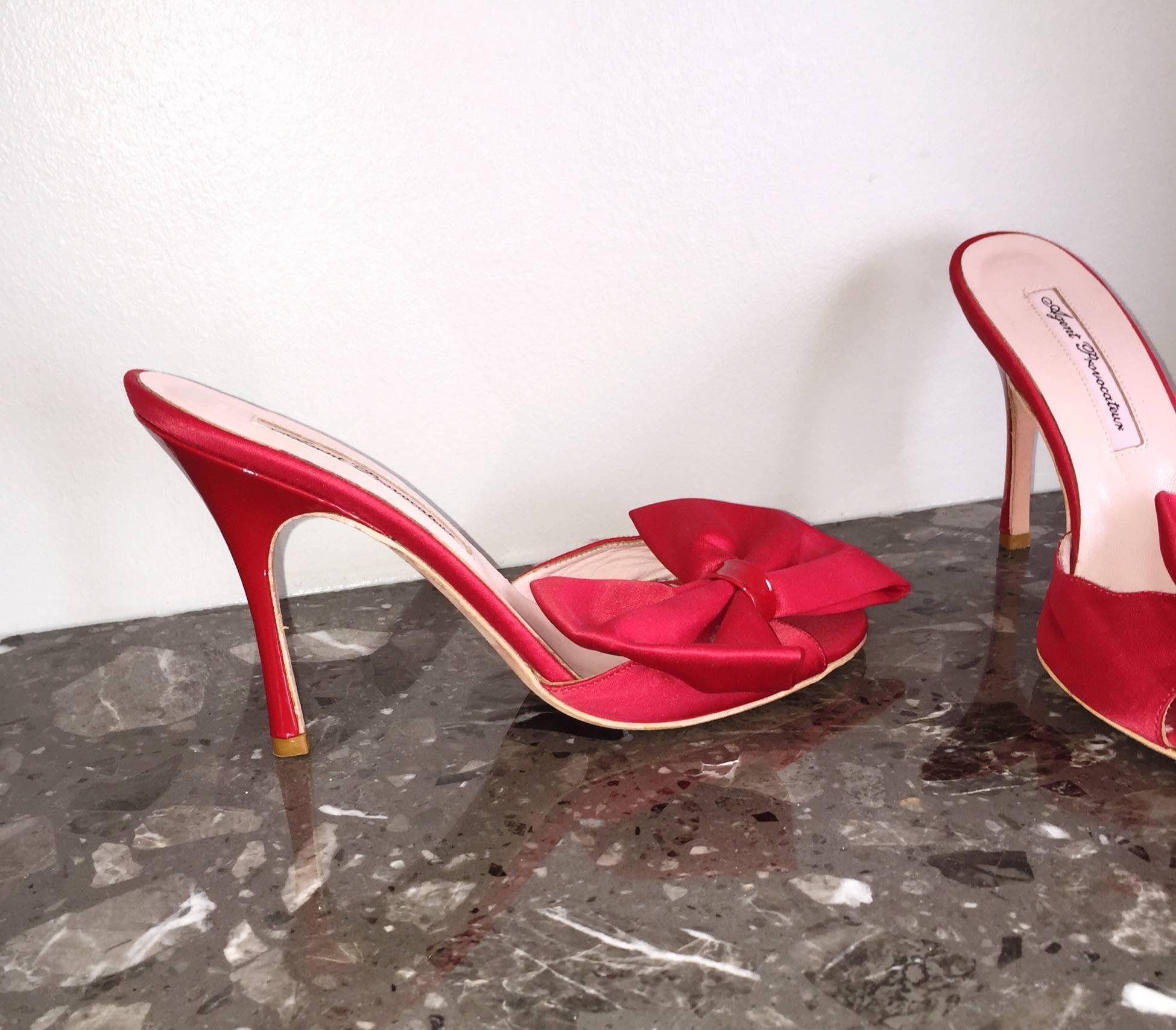 Agent Provocateur Sexy Red Bow Heels Slides Size 36 / 6 Made in Italy Never Worn For Sale 1