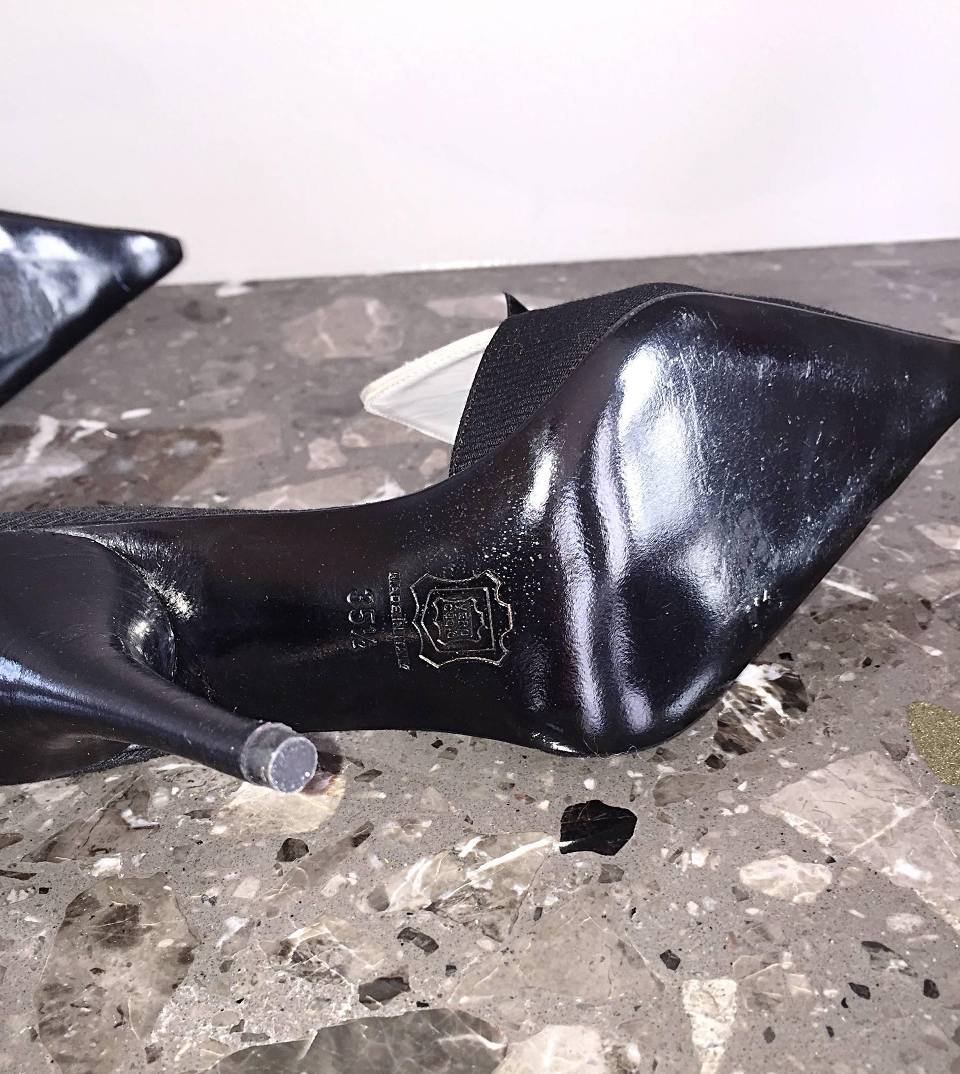 New 90s Bruno Frisoni Black and White Tuxedo Heels Mules Shoes Size 35. 5 / 5.5  In New Condition For Sale In San Diego, CA