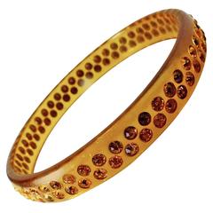 Vintage Art Deco 1930s Celluloid 
Gold Rhinestones Bangle Bracelet