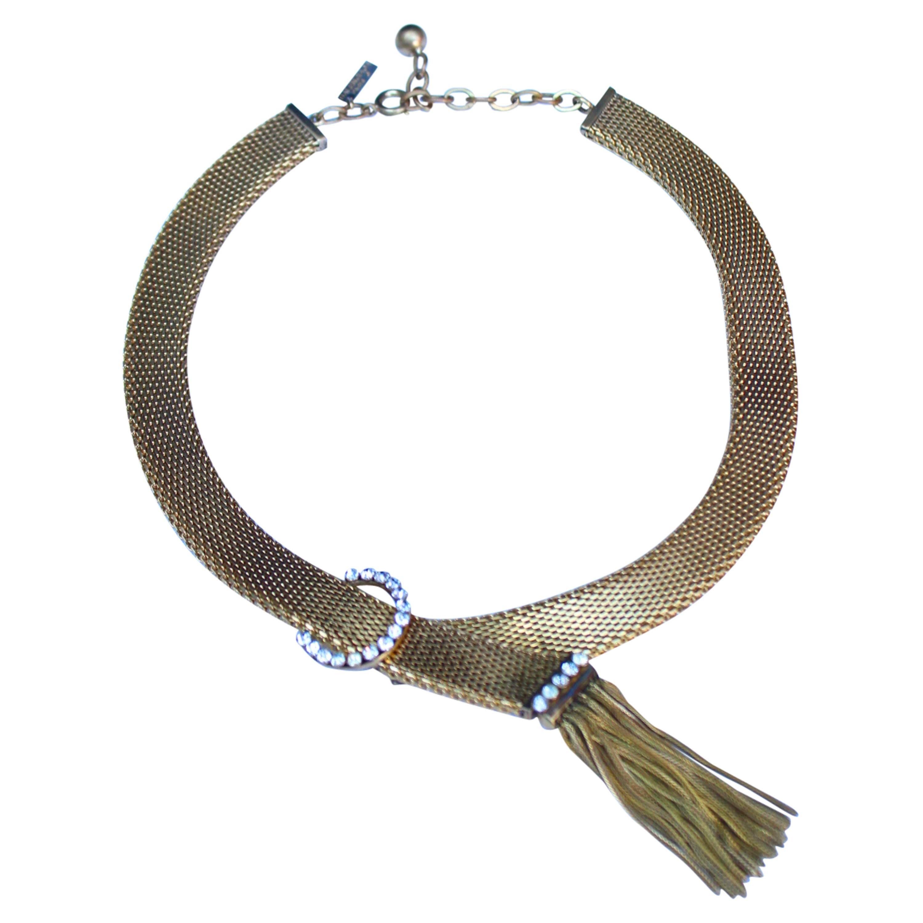 1960's Balenciaga Gilt Metal and White crystals Necklace  For Sale