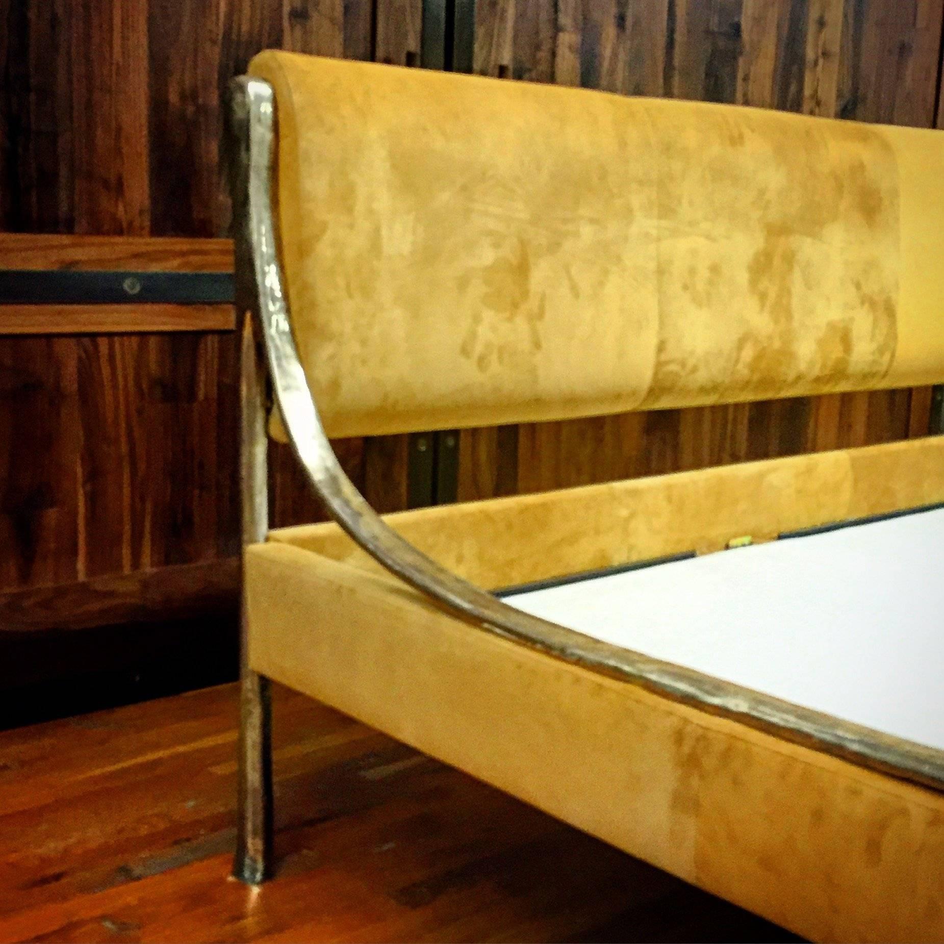 Contemporary Giac Bed w/ Hand-Carved & Cast Bronze Frame & Upholstered Detail For Sale 1