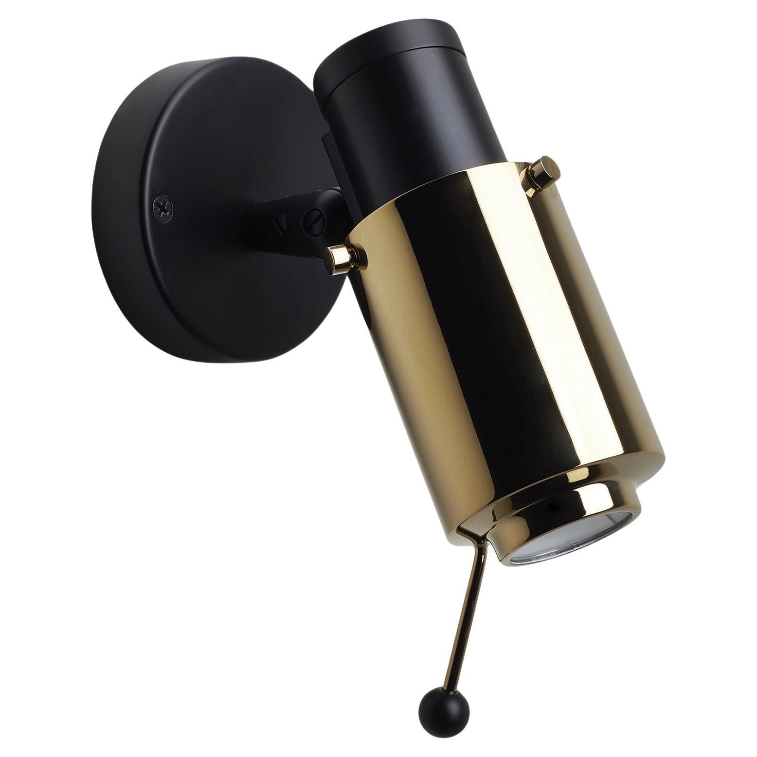 DCW Editions Biny Spot Bulb Wall Lamp in Black-Gold Steel and Aluminium w/ Stick For Sale