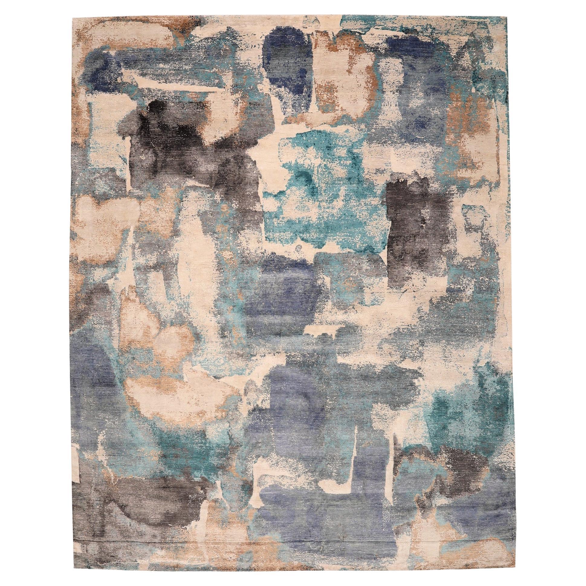India Area Rugs - Wolle Blau Braun Elfenbein Purpel Design - 97320