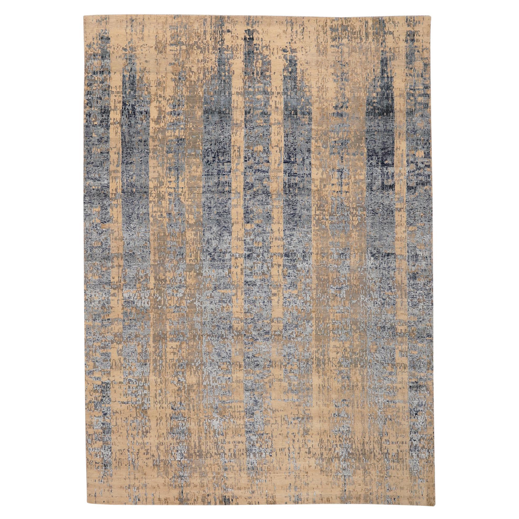 India Area Rugs - Wool and Silk Ivory Taupe Design - 97335