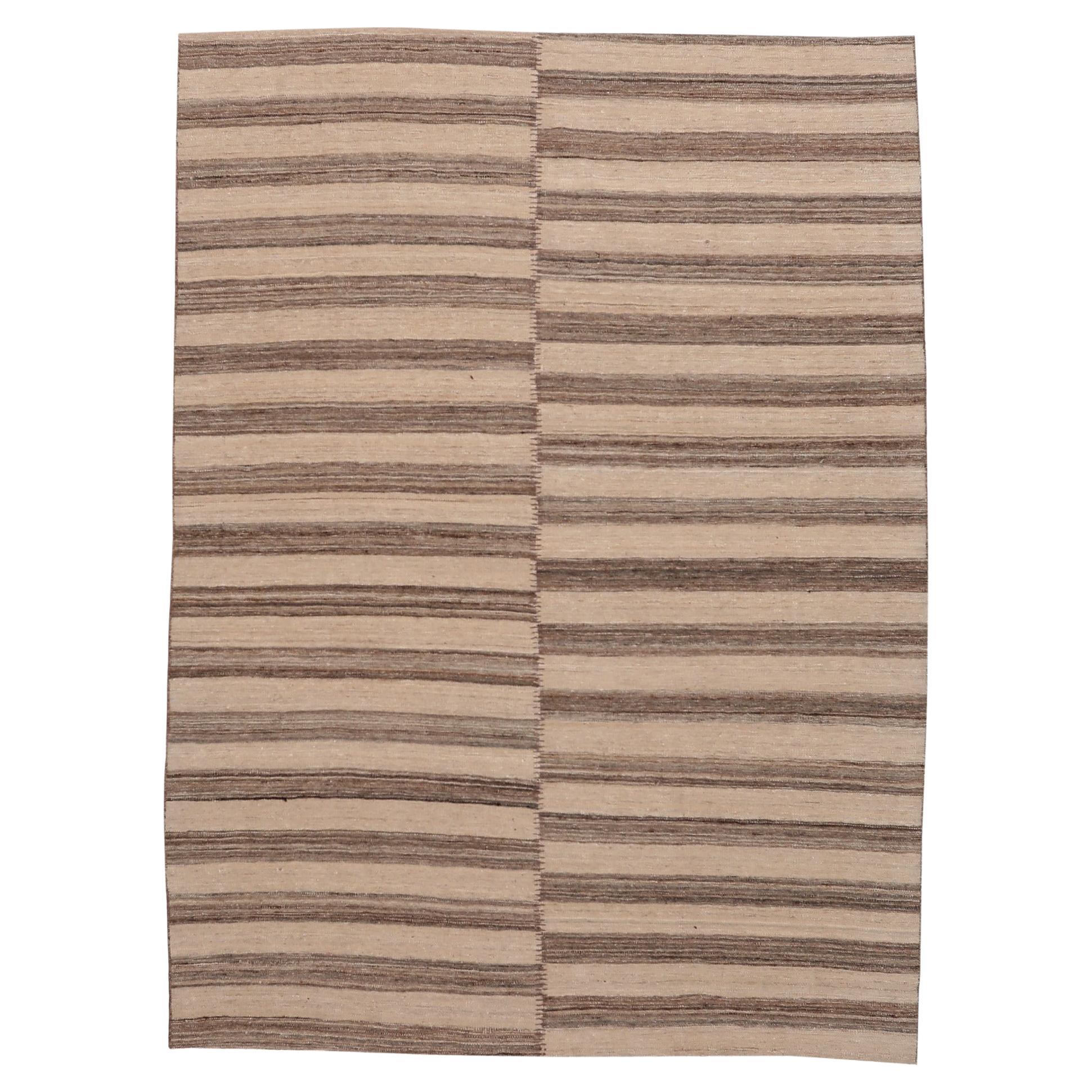 Indien Kilim Small Rug - Wolle Brown Ivory Design - 96643