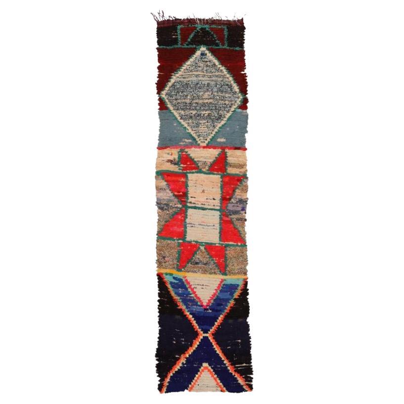 Tappeto Runner Marocchino - Lana Blu Avorio Rosso - 97527