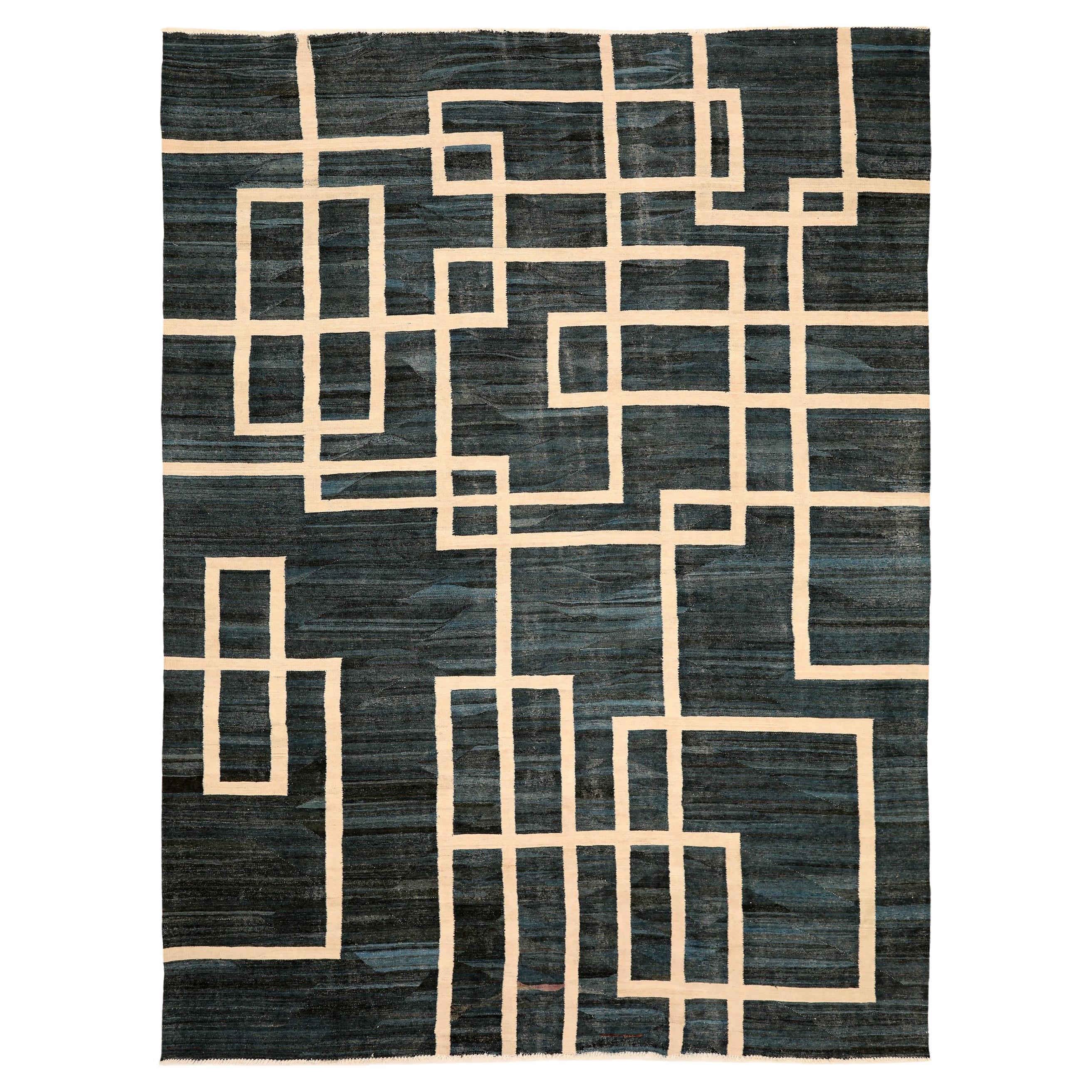 Tappeti Afghanistan & Kilim - Lana Nero Blu Avorio Design - 93899