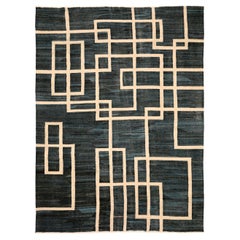 Tappeti Afghanistan & Kilim - Lana Nero Blu Avorio Design - 93899