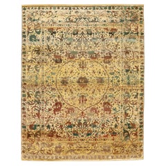 India Tabriz Area Rugs - Wool Brown Ivory Yellow Design - 94123