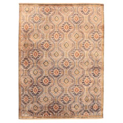 India Ikat Area Rugs - Wool Blue Ivory Red Design - 94121