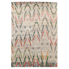 India Sari Silk Area Rugs - Wool Green Ivory Red Design - 94131