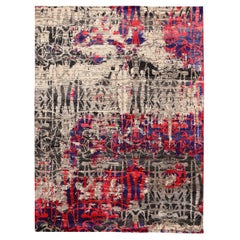 India Sari Silk Area Rugs - Wool Black Blue Brown Ivory Red - 94145