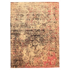 Tapis en soie Sari de l'Inde - Laine Brown Ivory Red Design - 94150