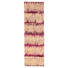 Indischer Ikat-Läufer aus Wolle - Elfenbein-rosa Purpel-Design - 94214