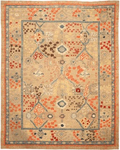 Alfombra Oushak de Turquía - Lana Diseño Naranja Rojo Topo - 94292