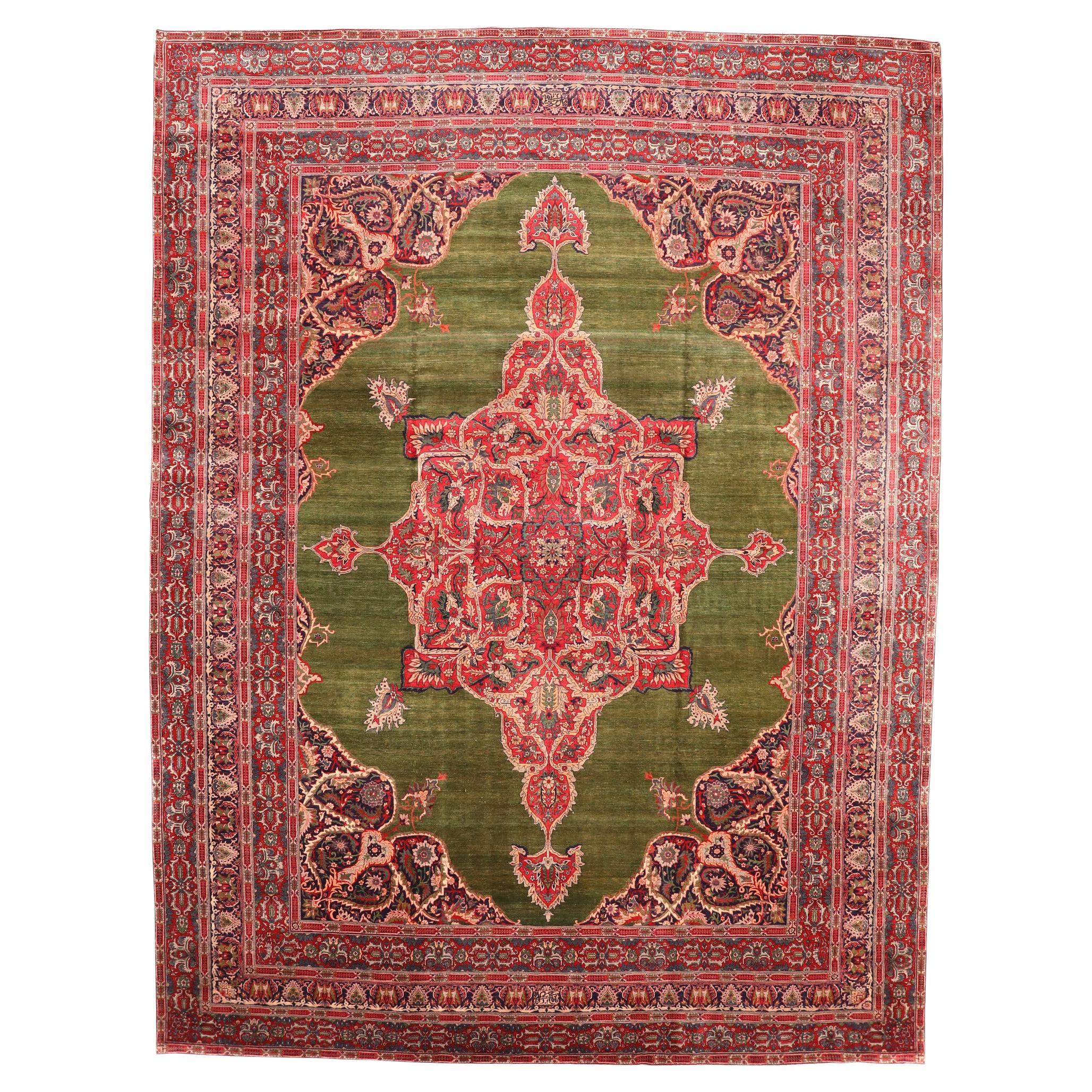 Tapis Kerman Afghanistan - Design vert rouge en laine - 94324 en vente