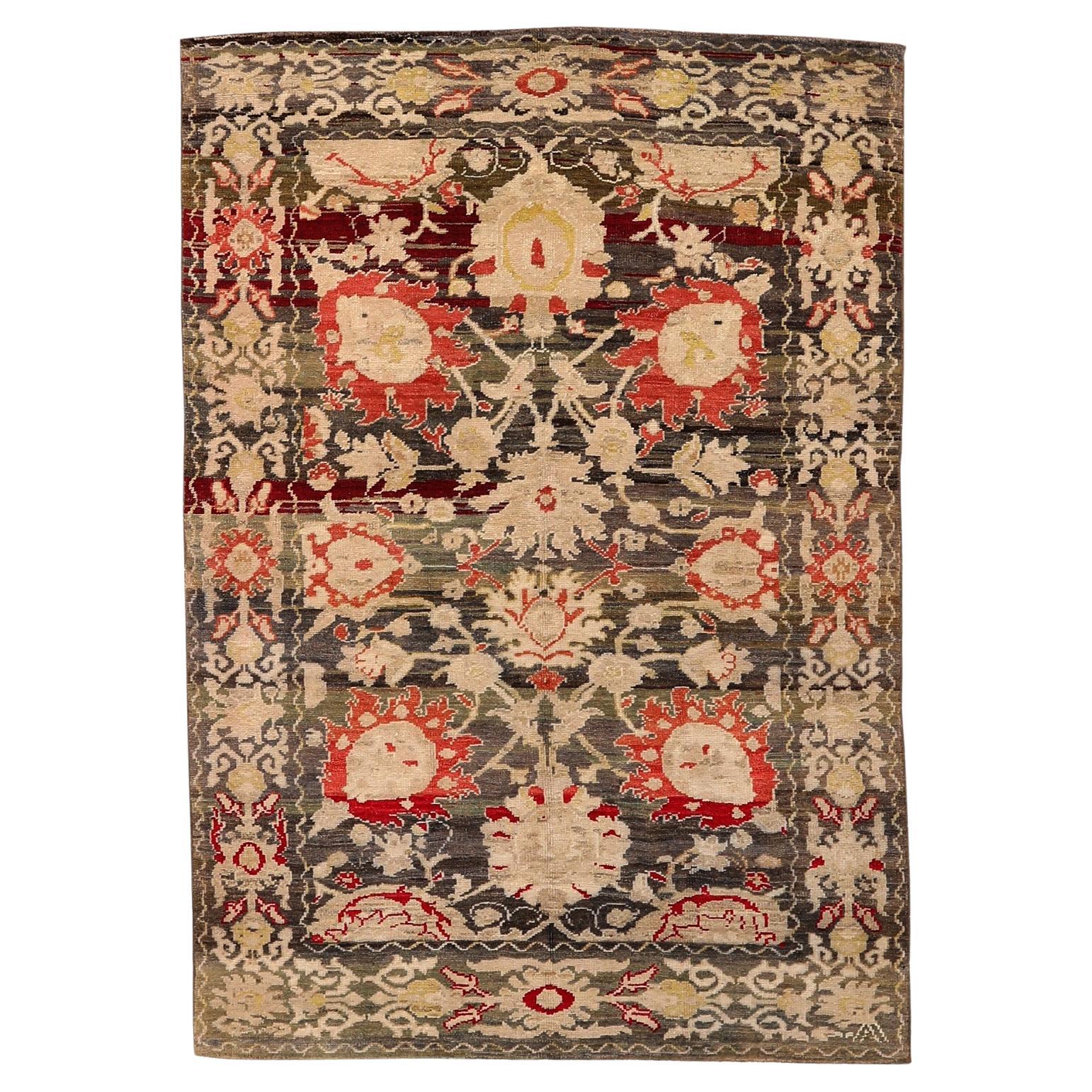 Tappeto Afghanistan Oushak Small - Lana Marrone Avorio Rosso Design - 94314