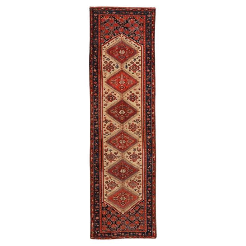 Persian Malayer Runner Rug - Wool Ivory Red Design - 94326