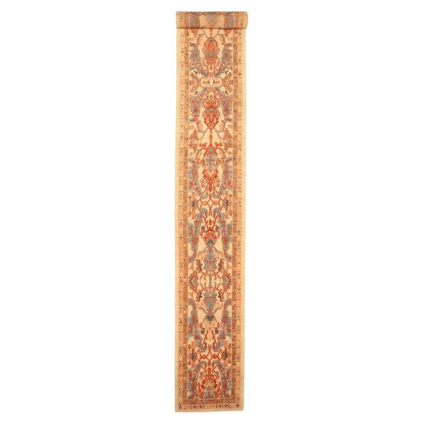 Tappeto Afghanistan Oushak Runner - Disegno in lana blu avorio rosso - 94316 in vendita