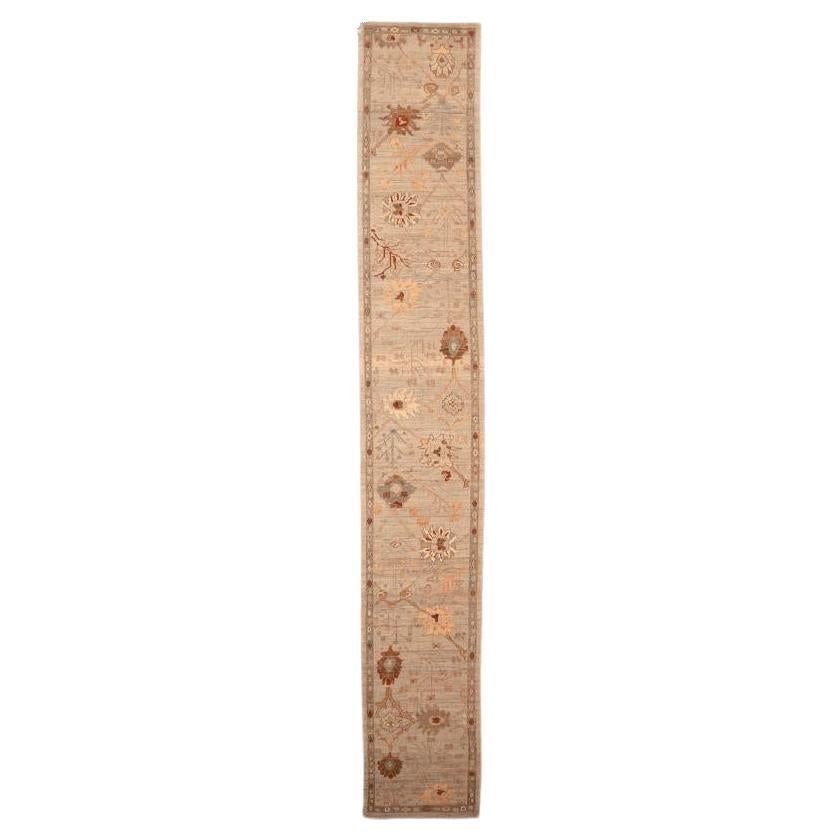 Afghanistan Oushak Runner Rug - Wool Ivory Design - 94317