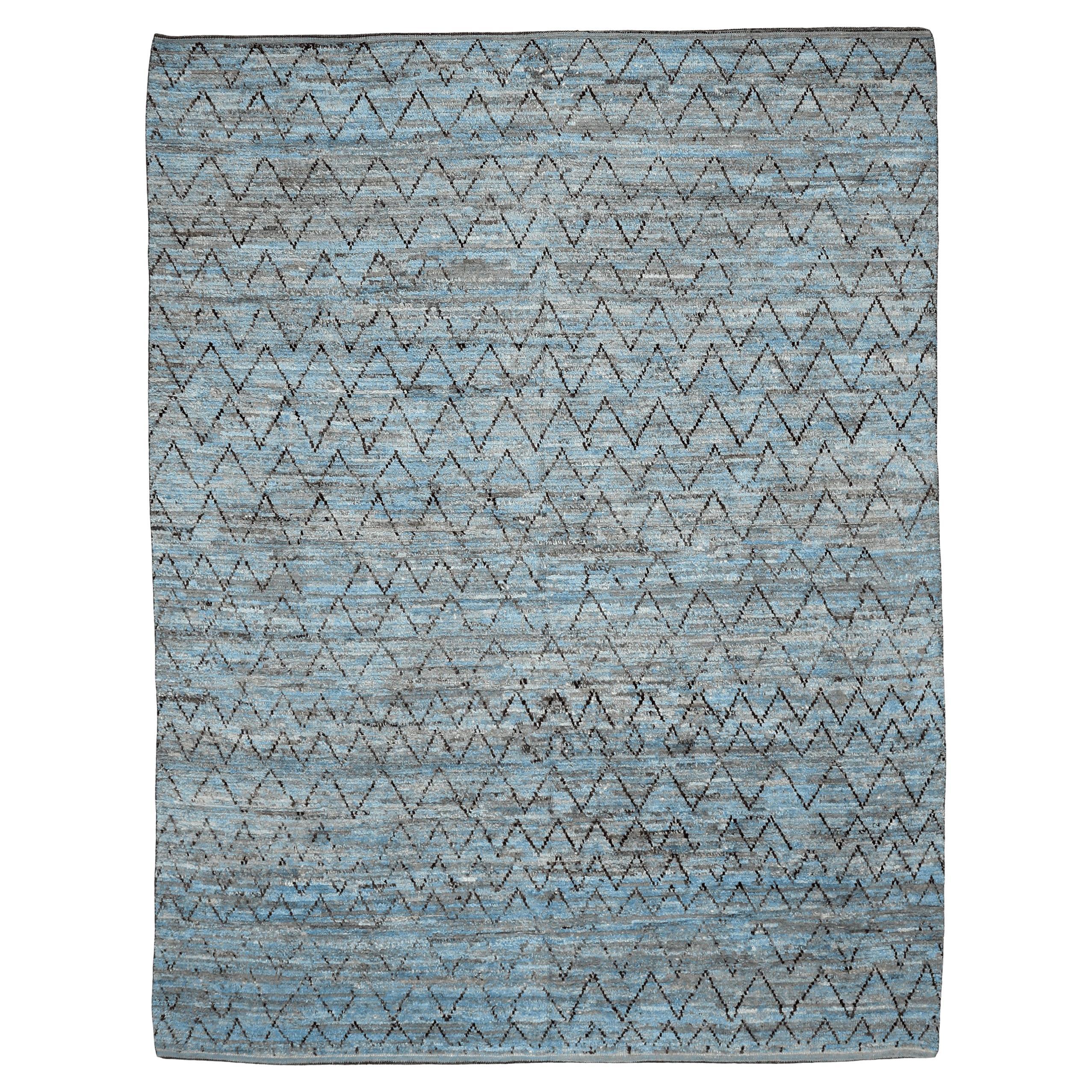 Tappeti Afghanistan Moroccan Area Rugs - Wool Blue Design - 94336