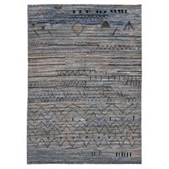 Afghanistan Moroccan Area Rugs - Wool Blue Brown Design - 94337