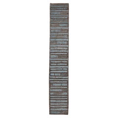 Afghanistan Moroccan Runner Rug - Wool Blue Brown Design - 94338