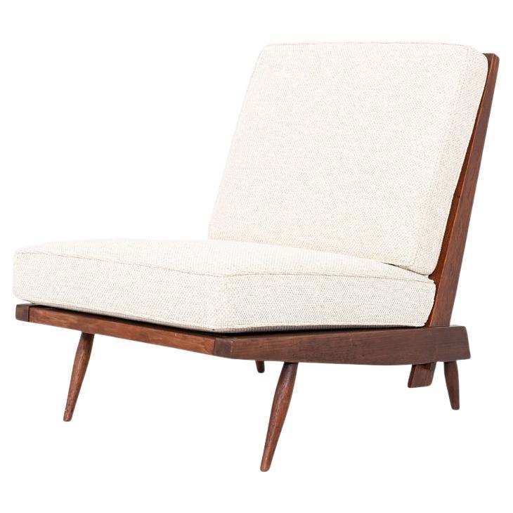 1952 George Nakashima Studio Cushion Lounge Chair with Slatted Back in Walnut