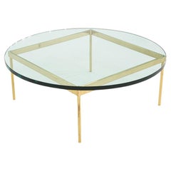 1970s Bronze and Glass Round Coffee Table Attributed to Ward Bennett 42 inch