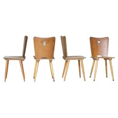 Ensemble de 4 chaises en bois vintage brutaliste, 1960