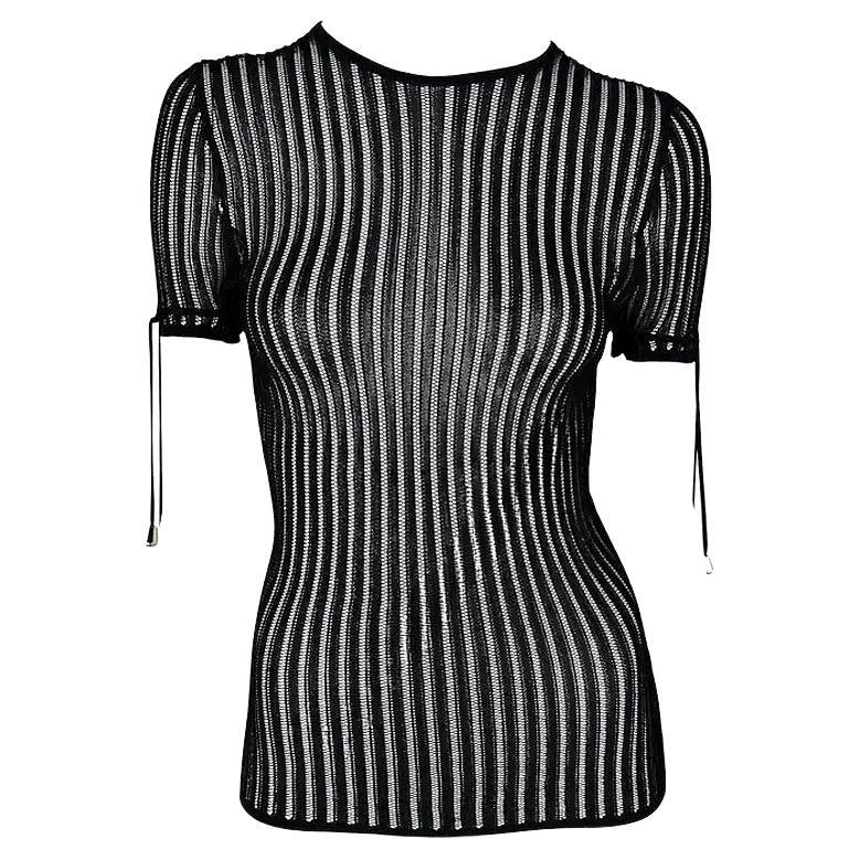 NWT Mid 2000s Versace by Donatella Black Knit Sheer Shirt