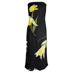 S/S 2000 Ralph Lauren Runway Black Yellow Floral Strapless Cocktail Dress