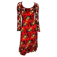 S/S 1997 Gianni Versace Runway Red Sheer Heart Print Bodycon Dress Slip Set
