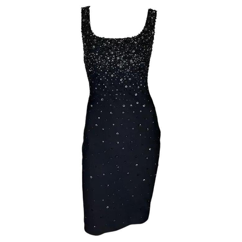S/S 1996 Gianni Versace Black Beaded Sleeveless Bodycon Runway Dress