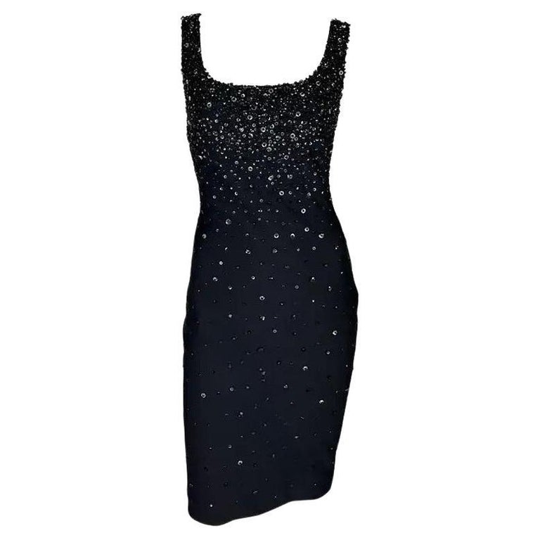 S/S 1996 Gianni Versace Black Beaded Sleeveless Bodycon Runway Dress For  Sale at 1stDibs