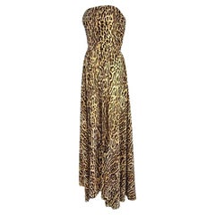 NWT F/W 2004 Celine by Michael Kors Runway Strapless Leopard Silk Gown 36FR