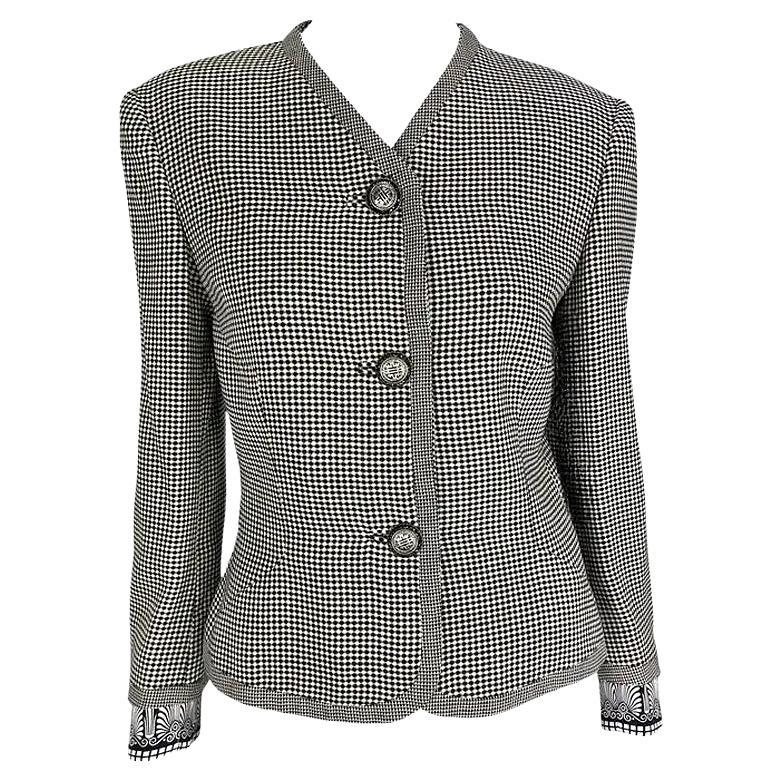 S/S 1992 Gianni Versace Black White Checkered Rhinestone Baroque Jacket