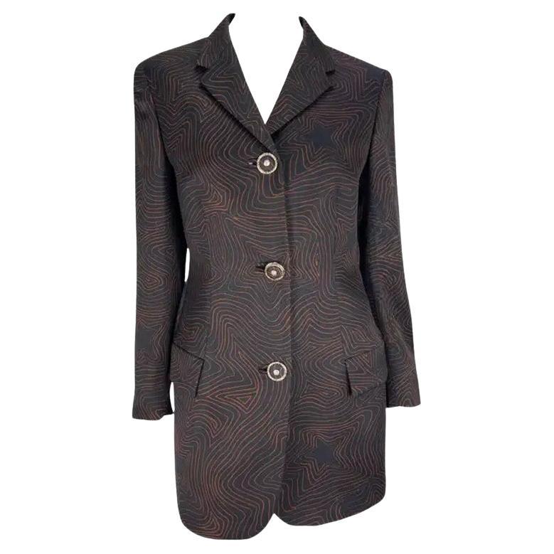 S/S 1996 Gianni Versace Black Brown Abstract Star Print Medusa Blazer