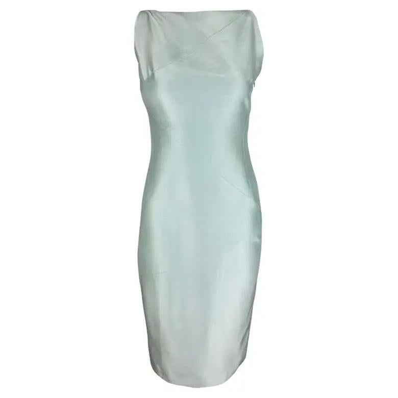 S/S 1998 Gucci by Tom Ford Runway Ad Light Blue Silk Pencil Dress