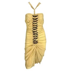 S/S 2005 Gucci Beige Cutout Gold-Tone Metal Spine Bodycon Mini Dress