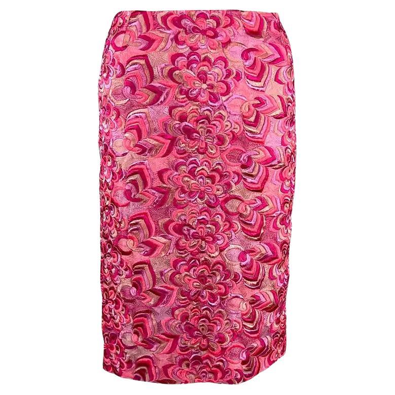 S/S 2000 Gianni Versace by Donatella Neon Pink Floral Embroidered Skirt 38IT/4US